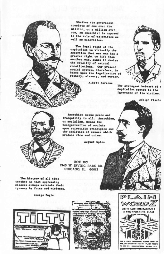 ateater Tight o 1 Zootber mun, sisce he squaiity of matural coustitucions. Our preseat Socta vy et Adoloh Thache Anarchisn mesne pesce a0t Sraqutitey to all.. Assrchism, Auguee Sptes BOX 163 1340 W. IRVING PARK RD. CHICAGO, IL 80613